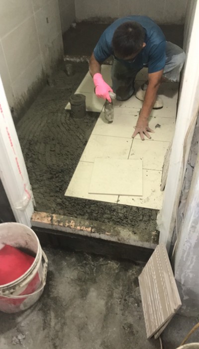 台中浴室乾溼分離施作, 台中浴室擋水條施工, 台中擋水條安裝, 台中浴室磁磚鋪設
